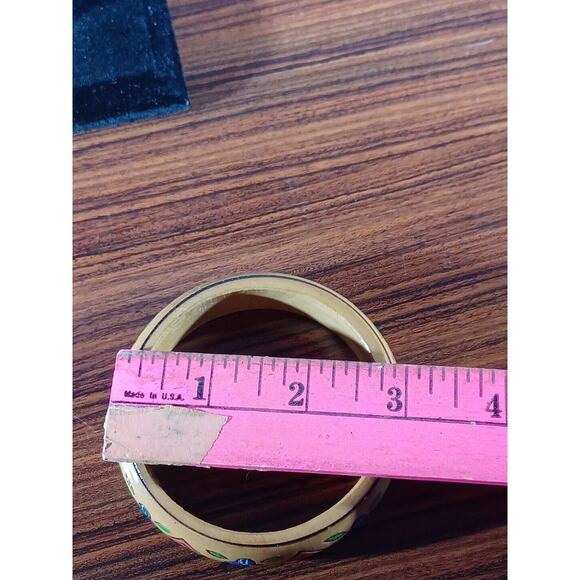 Vtg. Boho Hand Painted Wood Bangle Bracelet Floral/Geometric-Blue, Pink, Green - Picture 6 of 8